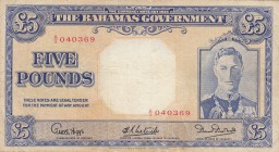 Bahamas, 5 Pounds, 1936, VF (+), p12b
King George VI portrait at right, serial number: A/2 040369
Estimate: $500-1000