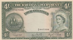 Bahamas, 4 Shillings, 1963, UNC, p13d
Queen Elizabeth II, serial number: A/6 947338
Estimate: $200-400