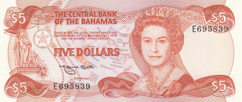 Bahamas, 5 Dollars, 1984, UNC, p45b
Queen Elizabeth II portrait, serial number:...
