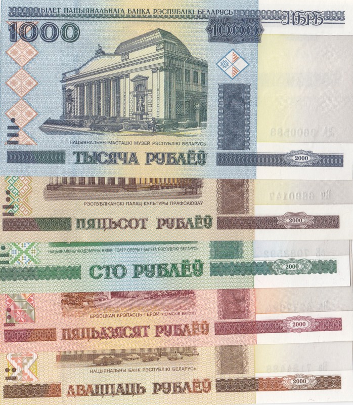 Belarus, 20 Rubles, 50 Rubles, 100 Rubles, 500 Rubles and 1000 Rubles, 2000, UNC...