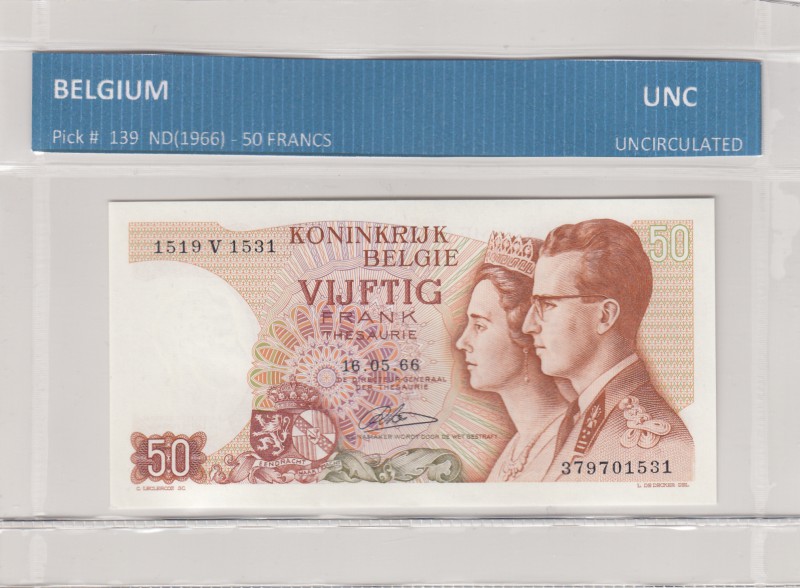 Belgium, 50 Francs, 1966, UNC, p139
serial number: 1519 V 1531, King Boudouin I...