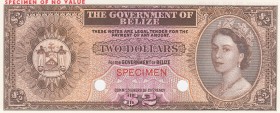 Belize, 2 Dollars, 1974, UNC, p34a, COLOR TRİAL SPECİMEN
no serial number, Queen Elizabeth II portrait
Estimate: $250-500