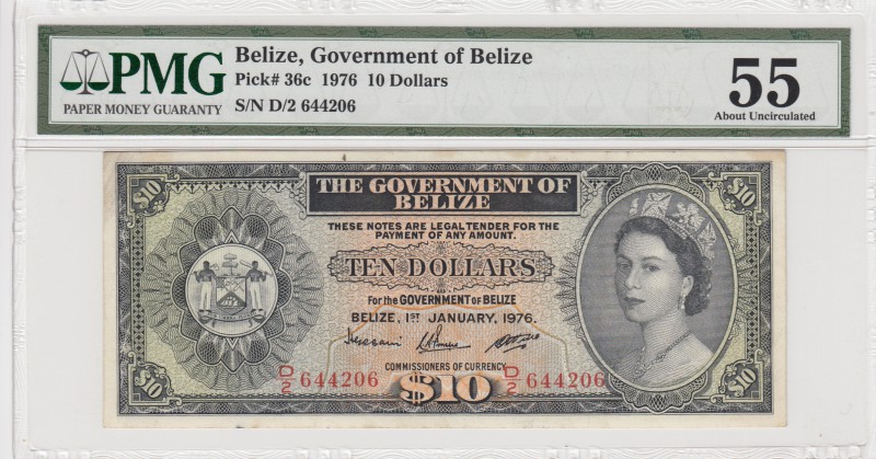Belize, 10 dolars, 1976, AUNC, p36c
PMG 55, serial number:D2 644206, Queen Eliz...