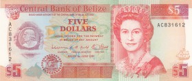 Belize, 5 Dollars, 1991, UNC, p53b
Queen Elizabeth II portrait, serial number: AC 831612
Estimate: $50-100