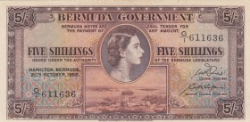Bermuda, 5 Shillings, 1952, XF-AUNC, p18a
Queen Elizabeth II, serial number: G/1 611636
Estimate: $50-100