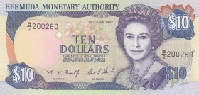 Bermuda, 10 Dollars, 1997, UNC, p42c
Queen Elizabeth II portrait, serial number: B/2 200260
Estimate: $40-80