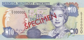 Bermuda, 10 Dollars, 2000, UNC, p52s, SPECIMEN
serial number: C/2 000000, Queen Elizabeth II portrait
Estimate: $75-150