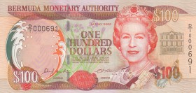 Bermuda, 100 Dollars, 2000, UNC, p55
Queen Elizabeth II portrait, serial number: D/1 000691, Low serial number
Estimate: $100-200