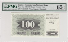 Bosnia- Herzegovina, 100 Dinara, 1992, UNC, p13a
PMG 65 EPQ, serial number: DJ 44191807
Estimate: $15-30