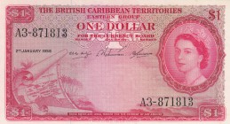 British Caribbean, 1 Dollar, 1958, AUNC, p7c
Queen Elizabeth II, Serial number: A3 871813
Estimate: $100-200