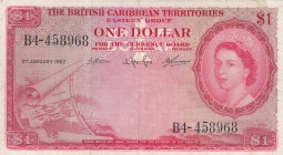 British Caribbean, 1 Dollar, 1962, XF, p7c
Queen Elizabeth II Bankonte, serial number: B4 458968
Estimate: $75-150