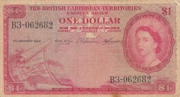 British Caribbean, 1 Dollar, 1958, FINE, p7c
Queen Elizabeth II portrait, serial number: B3 062682
Estimate: $15-30