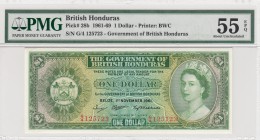 British Honduras, 1 Dollar, 1961, AUNC, p28b
PMG 55 EPQ, Queen Elizabeth II, Serial Number: G/4 125723
Estimate: $100-200