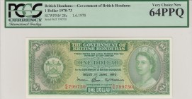 British Honduras, 1 Dollar, 1970, UNC, p28c
PMG 64 PPQ, Queen Elizabeth II, serial number: G/5 799750
Estimate: $300-600