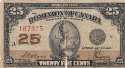 Canada, 25 Cents, 1923, FINE, p11
serial number: 167325
Estimate: $15-30