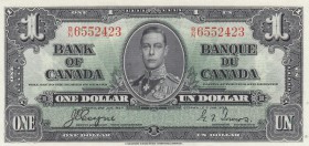 Canada, 1 Dollar, 1937,UNC (-), p58e
King George VI portrait, serial number: B/N 6552423, signs: Coyne and Towers
Estimate: $75-150