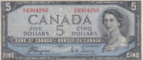 Canada, 5 Dollars, 1954, VF, p68a, DEVİL'S FACE
Queen Elizabeth II, Serial Number: C/C 4904280
Estimate: $50-100