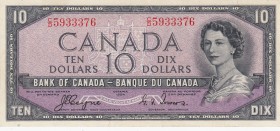 Canada, 10 Dollars, 1954, AUNC, p69a, DEVİL'S FACE
Queen Elizabeth II, Serial Number: C/D 5933376
Estimate: $150-300
