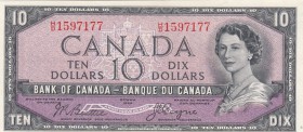 Canada, 10 Dollars, 1954, UNC, p69b, DEVIL'S FACE
Queen Elizabeth II portrait, signs: Beattie-Coyne
Estimate: $250-500