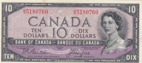 Canada, 10 Dollars, 1954, AUNC-UNC, p69b, DEVİL'S FACE
Queen Elizabeth II, Serial Number: G/D 5180760
Estimate: $250-500