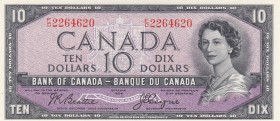 Canada, 10 Dollars, 1954, AUNC, p69b, DEVİL'S FACE
Queen Elizabeth II portrait, serial number: F/D 2264620
Estimate: $200-400