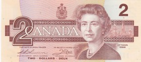 Canada, 2 Dollars, 1986, UNC, p94b
Queen Elizabeth II portrait, serial number: EGH 3844679, signs: Thiessen and Crow
Estimate: $5-10