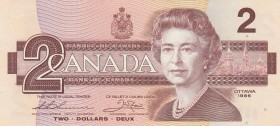 Kanada, 2 Dollars, 1986, UNC, p94b
Queen Elizabeth II portrait, serial number: BGW 8151941, signs: Thiessen- Crow
Estimate: $10-20
