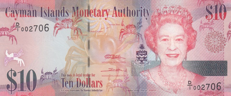 Cayman Islands, 10 Dollars, 2010, UNC, p40
Queen Elizabeth II portrait, serial ...