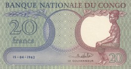 Congo, 20 Francs, 1962, UNC, p4a
serial number: U 119551
Estimate: $30-60