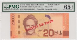 Costa Rica, 20.000 colones, 2009, UNC, p278s, SPECİMEN
PMG 65 EPQ, serial number: A000000000 0247
Estimate: $150-300