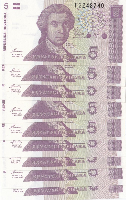 Croatia, 5 Dinara, 1991, UNC, p17, (Total 9 banknotes)
Estimate: $10-20