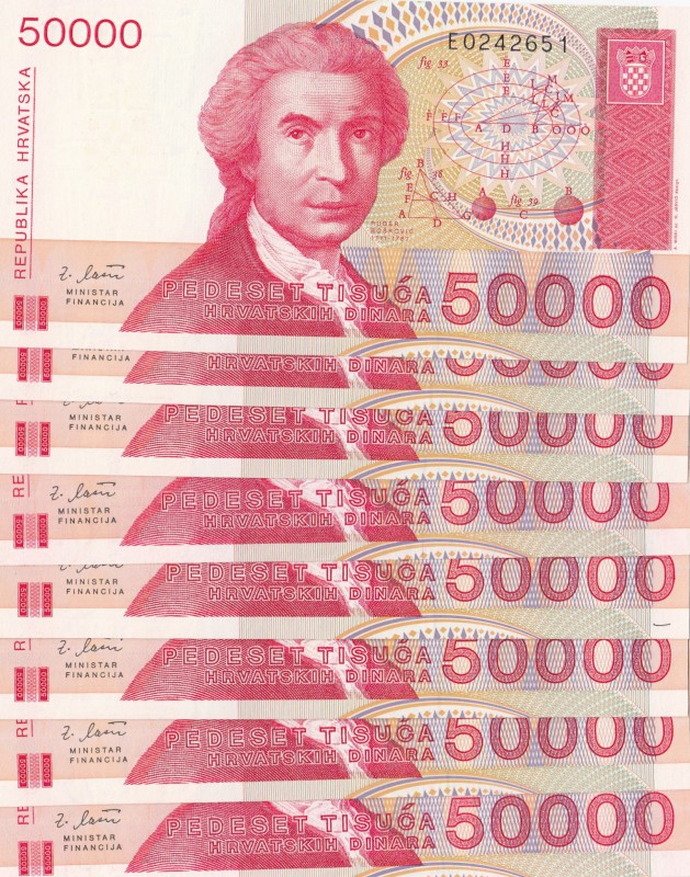 Croatia, 50.000 Dinara, 1993, UNC, p26, (Total 8 banknotes)
Estimate: $5-10