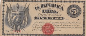 Cuba, 5 Pesos, 1869, VF (-), p56
serial number: F 9903
Estimate: $150-300