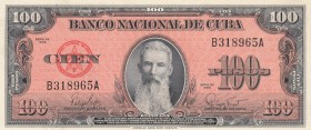 Cuba, 100 Pesos, 1959, UNC, p93
serial number: B318965A, Francisco Vicente Aguilera portrait at center
Estimate: $10-20