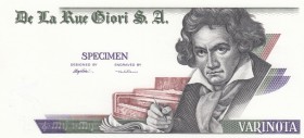 De La Rue Giori, Test note, Varinota, SPECİMEN
no serial number, Beethoven portrait at right
Estimate: $10-20