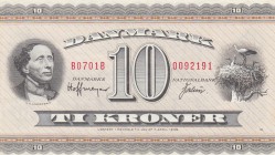 Denmark, 10 Kroner, 1952, AUNC, p43f
serial number: B0701B 0092191
Estimate: $100-200