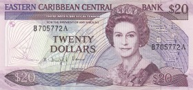 East Caribbean, 20 Dollars, 1986, UNC, p24a2
Antigua Island, serial number: B705772A, Queen Elizabeth II portrait
Estimate: $150-300