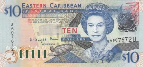 East Caribbean, 10 Dollars, 1994, UNC, p32u
Anguilla Island, Queen Elizabeth II portrait, serial number: A607672U
Estimate: $50-100