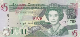 East Caribbean, 5 Dollars, 2000, UNC, p37k
St. Kitts Island, Queen Elizabeth II portrait, serial number: H73178K
Estimate: $10-20