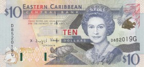 East Caribbean, 10 Dollars, 2003, UNC, p43g
Grenada Island, Queen Elizabeth II portrait, serial number: D852019G
Estimate: $25-50