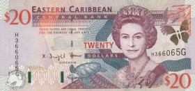 East Caribbean, 20 Dollars, 2003, UNC, p44g
Grenada Island, Queen Elizabeth II portrait, serial number: H366065G
Estimate: $25-50