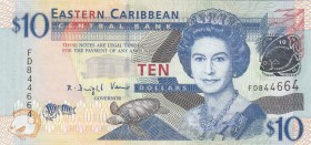 East Caribbean, 10 Dollars, 2008, UNC, p48
Queen Elizabeth II portrait, serial number: FD 844664
Estimate: $10-20