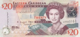 East Caribbean, 20 Dollars, 2008, UNC, p49
Queen Elizabeth II portrait, serial number: LF 723161
Estimate: $15-30