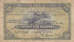 Egypt, 25 Piastres, 1941, POOR, p10c
serial number: L/85 371895
Estimate: $10-20