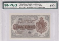 Falkland Islands, 50 Pence, 1974, UNC, p10b
NPGS 66 EPQ, Queen Elizabeth II portrait, serial number: D 31592
Estimate: $75-150