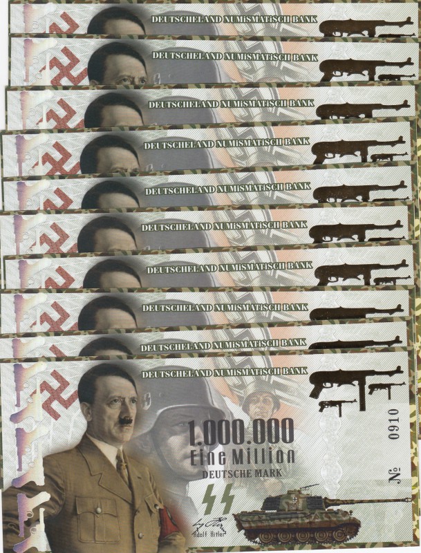 Adolf Hitler, 1.000.000 Mark, UNC, FANTASY BANKNOTES, (Total 10 banknotes)
Esti...