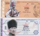 Turkey, 100 Lira and 200 Lira, 2016, UNC, FANTASY BANKNOTES, (Total 2 banknotes)
Mustafa Kemal Atatürk portrait
Estimate: $10-20