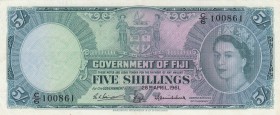 Fiji, 5 Shillings, 1961, XF (+), p51b
Queen Elizabeth II Bankonte, serial number: C/6 100861
Estimate: $150-300