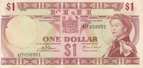 Fiji, 1 Dollar, 1974, UNC, p71a
serial number: A/7 658951, Queen Elizabeth II portrait
Estimate: $25-50