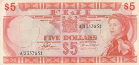 Fiji, 5 Dollars, 1974, XF (-), p73b
Queen Elizabeth II Bankonte, sign: Barnes and Earland, serial number: A/3 333631
Estimate: $100-200